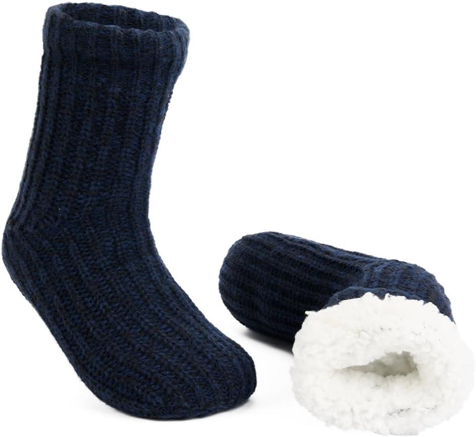 LEMZONE Men's Fluffy Slipper Socks Non Slip Winter Warm Cozy Fleece Lining Cabin Socks with Grips
