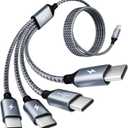 USB C Cable, USB C Splitter Multi Charging Cable, 4 in 1 Charging Cable with 4 Type C Ports, Charger Cable for Multiple Devices Compatible iPhone 16/15 Series, iPad, Galaxy S24 S23, Pixel, PS5