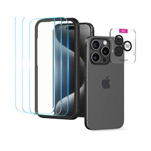 Upcommon UARMOR Glass 3 Pack Clear Screen Protector & 1 Pack Camera Lens Protector for [ iPhone 15 Pro Max ] 9H Tempered Glass with Easy Installation Kits (3+1 Pack) 3 Pack