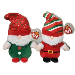 TY Beanie Boo Regular 15 cm Gnolan Gnome Green Xmas 2023 and TY Beanie Boo GNEWMAN - Christmas Gnome with Hat - 6"