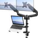 MOUNT PRO Monitor and Laptop Mount for 2 Max 27" Computer Screens, Laptop Tray Fits 10-17inch Notebook, 3-in-1 Adjustable Laptop and Monitor Desk Mount with VESA Bracket 75/100mm