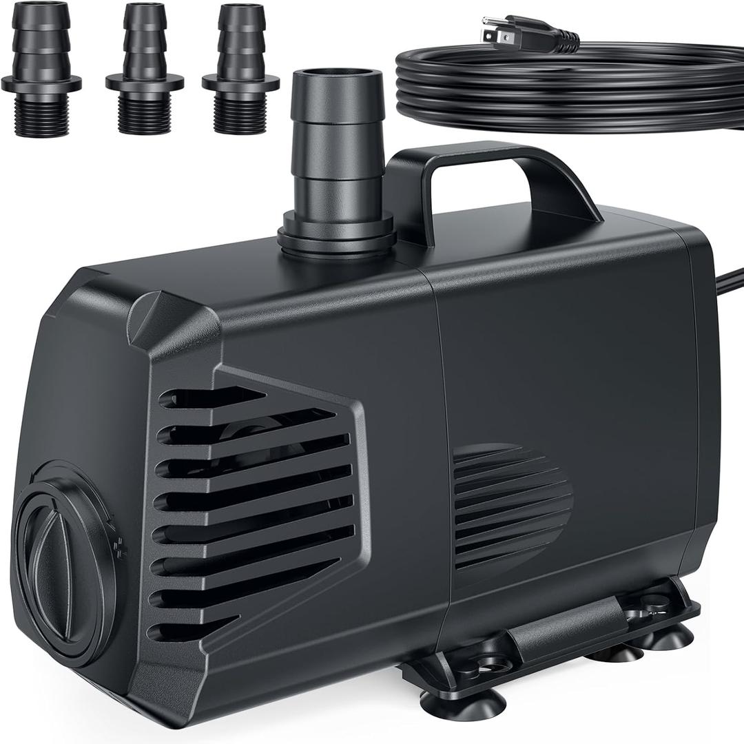 POPOSOAP 880GPH Submersible Water Pump, Water Fountain (85W 3200L/H) with 10.5FT High Lift Adjustable & 3 Nozzles & 16.4FT Cord, Ultra Quiet Aquarium Pump for Pond Fountain Waterfall Hydroponics-Q105