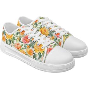 Women's Classic Canvas Tennis Shoes Low Top Lace-Up Casual Sneakers for Daily Wear White Sole Loafers (9)