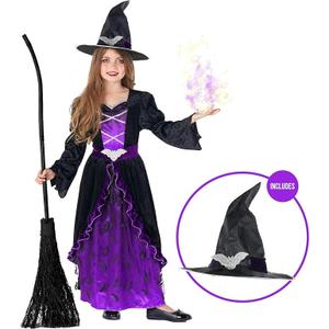 Morph Witch Costume Kids, Witch Costume For Girls, Halloween Costumes For Girls And Toddler (12-14 Years, Purple)