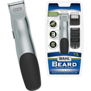 Wahl Groomsman Battery Operated Facial Hair Trimmer for Beard & Mustache Trimming Including Light Detailing and Body Grooming  Model 9906-717V (Silver)
