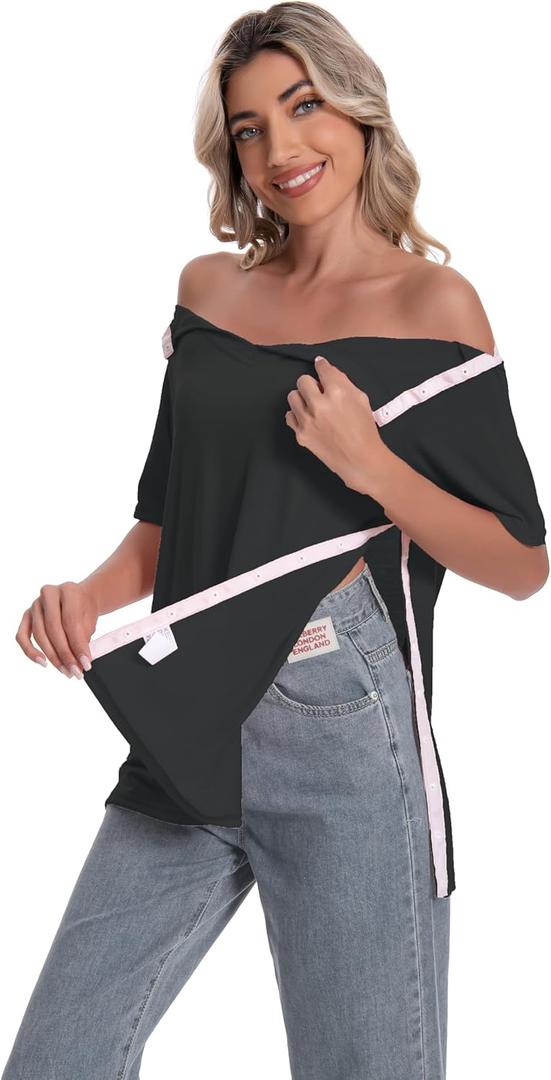 Post Shoulder Surgery Shirt for Women Short Sleeve V Neck Rotator Cuff Broken Arm Recovery Must Haves Clothing Comfy Shirts (X-Large, Black)