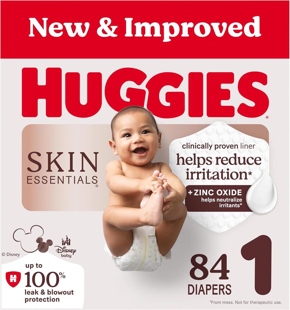 Huggies Size 1 Diapers, Skin Essentials Baby Diapers, Size 1 (8-14 lbs), 84 Count