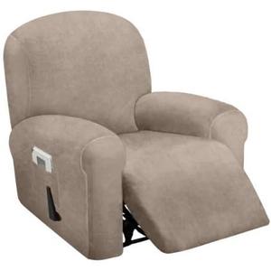 ULTICOR 4-Piece, 1 Seat Recliner Cover, Velvet Stretch Reclining Chair Covers for 1 Cushion Reclining Sofa, Single Seat Recliner Couch Cover, Thick, Very Soft, Machine Washable (Taupe)