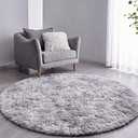 Tie-Dyed Light Grey Round Rug Ultra-Soft Plush Modern 4x4 Circle Area Rug for Kid's Bedroom, Fluffy Shag Circular Rug for Nursery Room, Non-Slip Tie-Dyed Light Grey Rug for Teen's Room
