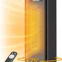 PELONIS Space Heater Indoor With 75 Oscillation & Remote, 16 Inch Portable With Thermostat & 12H Timer, Electric Room With Eco, Ceramic Desk for Bedroom Home Office, 1500W (16in Elite Black)