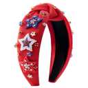 Fourth of July Headband for Women Girls American Flag USA Knotted Crystal Rhinestone Jeweled Hairband Red White and Blue Patriotic Hair Accessories