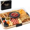 Renmxj Carbonized Charcuterie Board with Clear Lid, Portable Cheese Board Charcuterie Boxes Cutting Boards for Kitchen, House Warming Gifts New Home, Gifts for Women (Carbonized Bamboo, 1 Compartment)