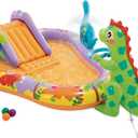 INTEX Dino Park Inflatable Water Slide Park & Kiddie Swimming Pool 56139EP - Blow Up Play Center with Splash Pad, Sprayer, Slide, & Fun Games for Kids Ages 2 and Up