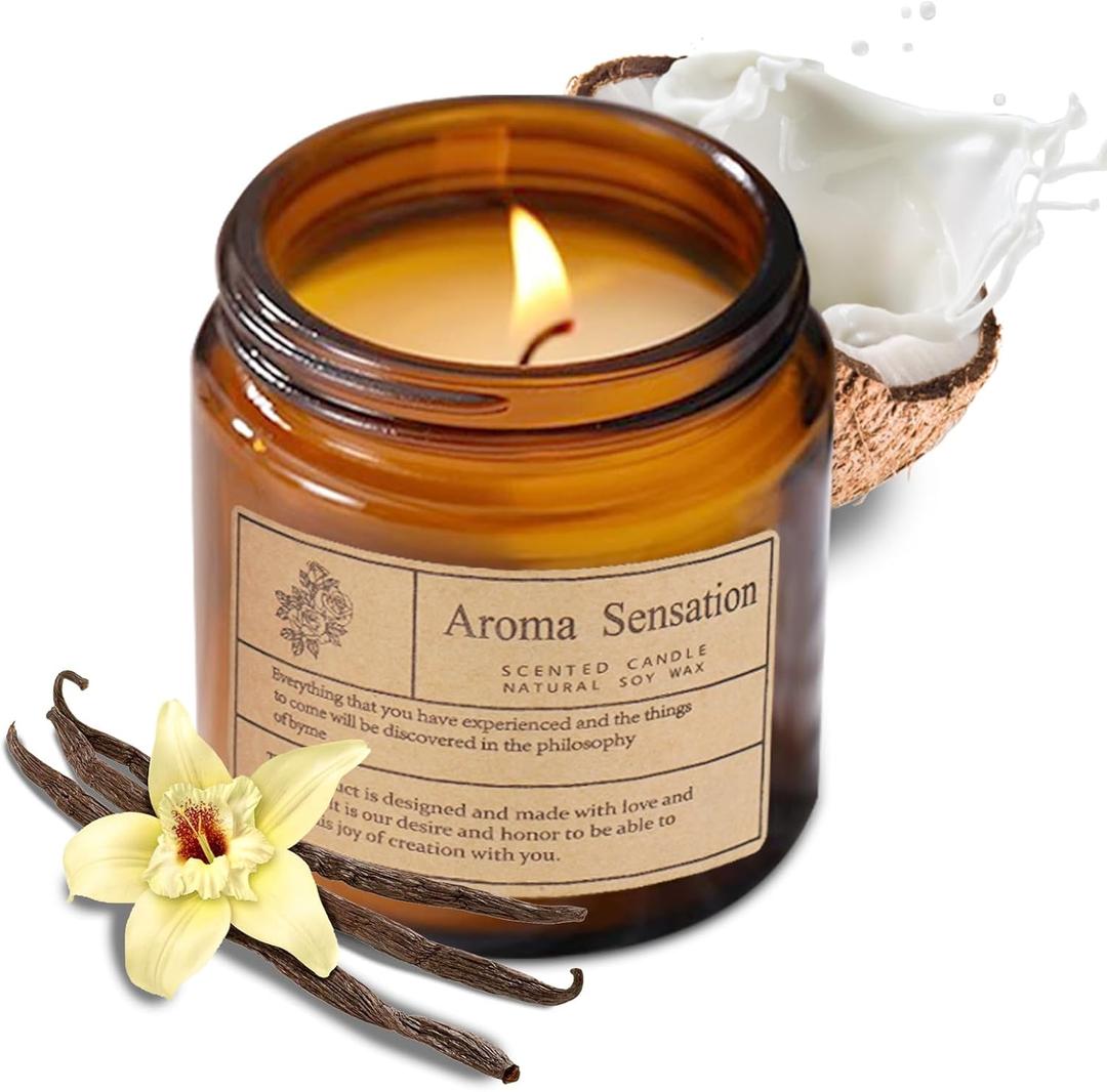 ARCASA Organic Coconut Vanilla Candles - Non Toxic Soy Candles for Home, Stress Relief & Meditation (7oz)