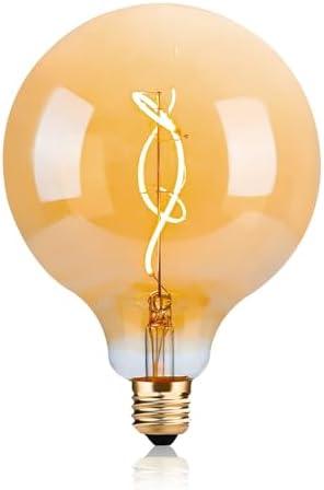 OMED G125 Amber Glass Large Oversized Dimmable LED Edison Bulb, E26 2200K Warm White Extra Big Round Vintage Light Bulbs, 4 watt 150LM Decorative Globe Bulbs for Bedroom Living Room Bar and Cafe