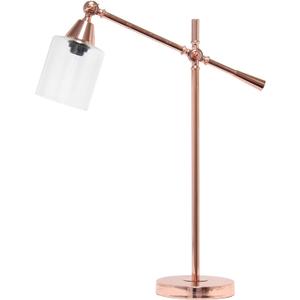 Elegant Designs LD1090-RGD 28" Rustic Industrial Tilt & Turn Desk Lamp with Clear Glass Shade, for Office, Bedroom, Living Room, Rose Gold
