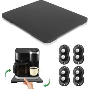 Appliance Slider 360° Rolling Tray for Coffee Maker Bamboo Coffee Pot Slider Tray Countertop Rotation Sliding Tray with Wheels, Small Appliances Mat Easily from Under the Cabinet Black(13.9"x11.6")