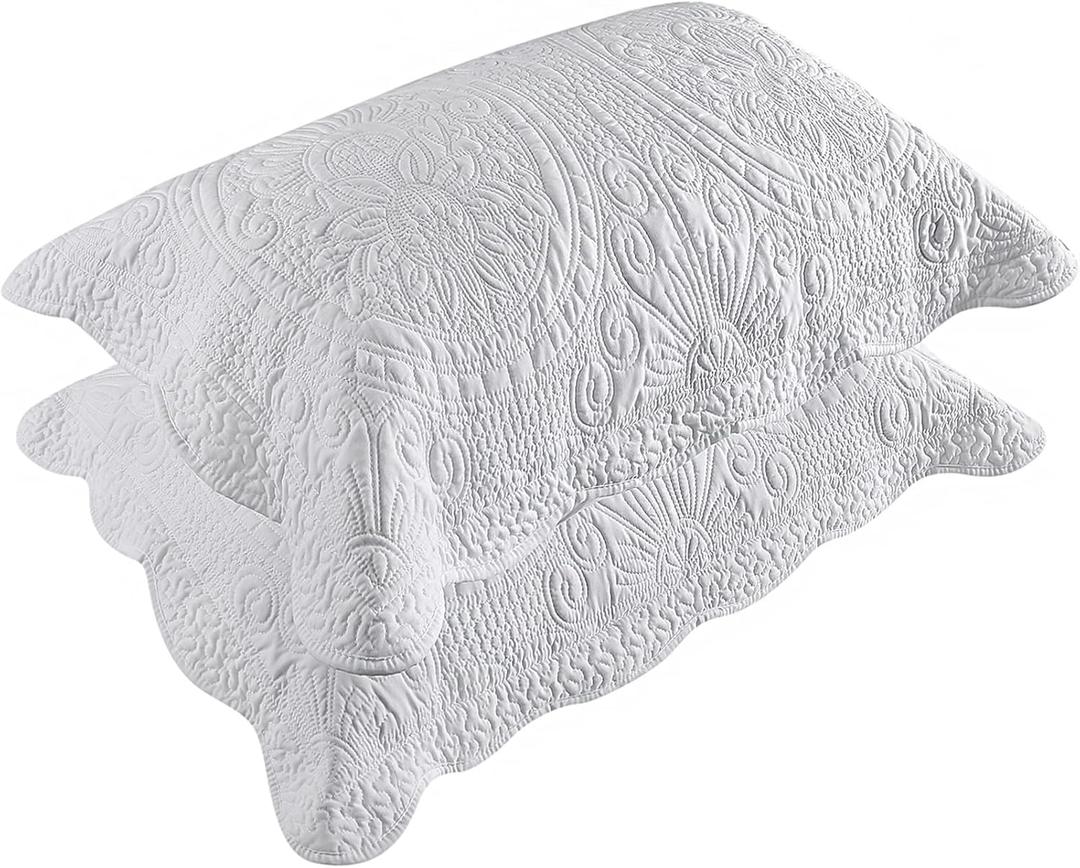 BOSOWOS Pillow Shams Standard Size Set of 2, Ultra Soft Breathable Quilted Pillow Cases 20 x 26 inches for Sleeping, Decorative Microfiber Bed Pillowcases Easy Care, White