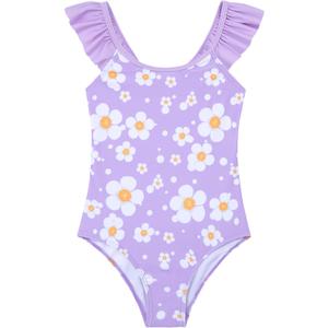 DAXIANG Girls Swimsuit One Piece Bathing Suit Cute Little Kids Swimming Suits Beach Swimwear Size 5-6 Purple Floral