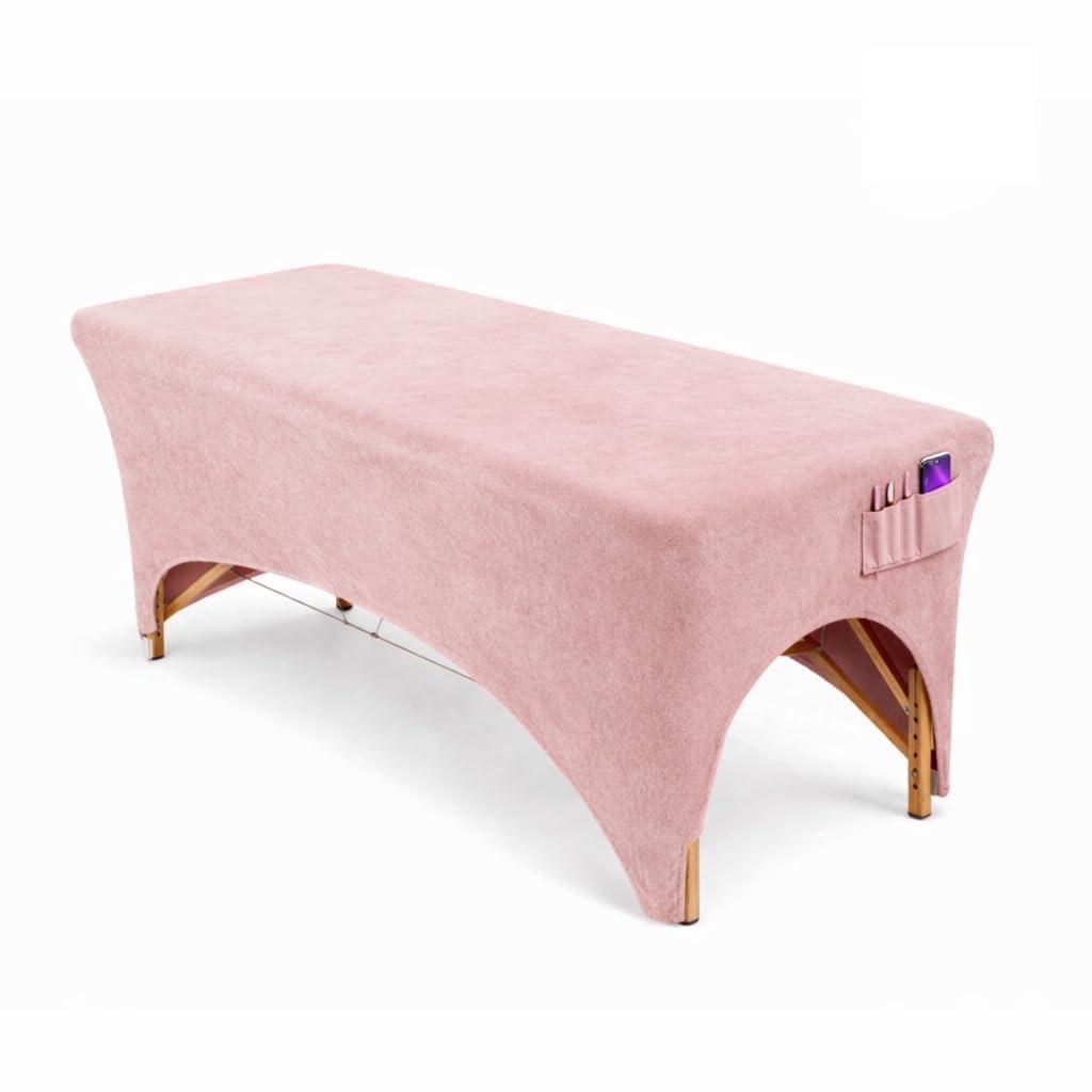 Pink Velvet Massage Table Sheet Cover Stretchy Lash Bed & Massage Table Cover with Leg Cut-Out & Pocket Fits 7277 Tables Spandex, Machine Washable