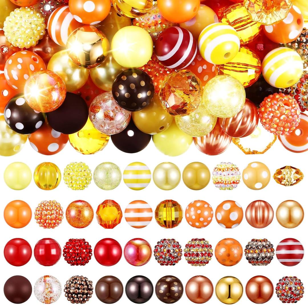 Huquary 100 Pcs 20mm Rhinestone Bubblegum Beads for Pens Mixed Crystal Resin Chunky Beads for DIY Craft Keychain Necklace Bracelet Jewelry Making (Autumn Color)