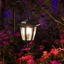 Dynaming 2 Pack Solar Hanging Lights Outdoor, Solar Powered Garden Decorative Lanterns with 2 x 38 Inch Shepherd Hooks, Waterproof Landscape Lighting for Lawn Patio Yard Pathway Driveway, Warm White