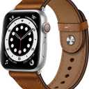 OUHENG Leather Bands Compatible with Apple Watch Band 49mm/46mm/45mm/44mm/42mm, Genuine Leather Strap for iWatch Ultra 3/2/1 & SE 3/2/1 Series 11 10 9 8 7 6 5 4 3 2 1 (Retro Brown/Silver)
