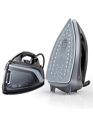 Sundu Steam Iron for Clothes with Rapid Heating Ceramic Coated Soleplate, 1500W with Precise Thermostat Dial, Self-Cleaning, Auto-Off, 44oz Water Tank for Home Clothes Ironing Use,Space Black