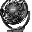 Koonie 10000mAh Clip on Fan Rechargeable, 8-Inch Battery Operated Desk Fan, USB Fan, 4 Speeds, Strong Airflow, Sturdy Clamp for Golf Cart Office Desk Outdoor Travel Camping Tent Gym Treadmill,Black