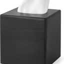 Mkono Tissue Box Cover Square Open-Bottom Wood Tissue Box Holder Decorative Facial Cube Organizer Modern Farmhouse Decor for Bathroom Bedroom Dresser Living Room Office Dorm, Black