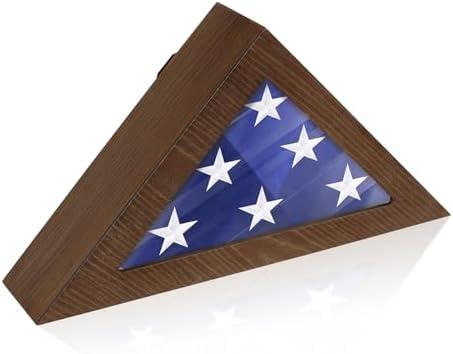 Flag Case for Small American Flag, Wooden 3’ x 5’ Flag Box Display Case with HD Plexiglass Glass (Not for Funeral Flag), Folded Triangle Flag Frames for Military Flag