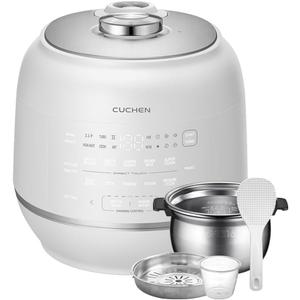 Cuchen 10-Cup Premium IH Pressure Rice Cooker with 316Ti Stainless Steel Inner Pot, 2.1 Bar High Pressure for Multi-Grain & Canning, Auto Steam Clean, White (CRT-RPD1010IEWUS)