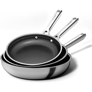 Nonstick 8 & 9.5 &11 Inch Frying Pans, Diamond-Titan Hybrid Ceramic Stainless Steel Pan, Skillet with Stay-Cool Handle, PTFE/PFAS/PFOA Free, Induction Compatible, Dishwasher & Oven Safe