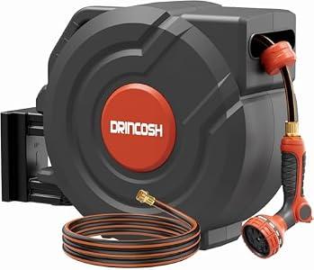 Retractable Garden Hose Reel 100 ft 1/ 2 inch Automatic Rewind with Any-Length Lock Water Hose 9 Pattern Sprayer Nozzle 180° Swivel Wall-Mounted Hose Reel for Home Yards