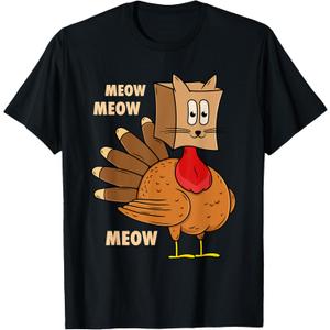 Thanksgiving Turkey Cat Funny Thanksgiving Men Women T-Shirt S