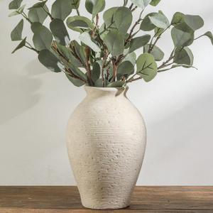 Vanselia Ceramic Flower Vase Home Decor - Large Farmhouse Table Vases Rustic Vintage Living Room Kitchen Bedroom Decorations for House Book Shelf Office Coffee Desk Dining Fireplace (9" Rustic)