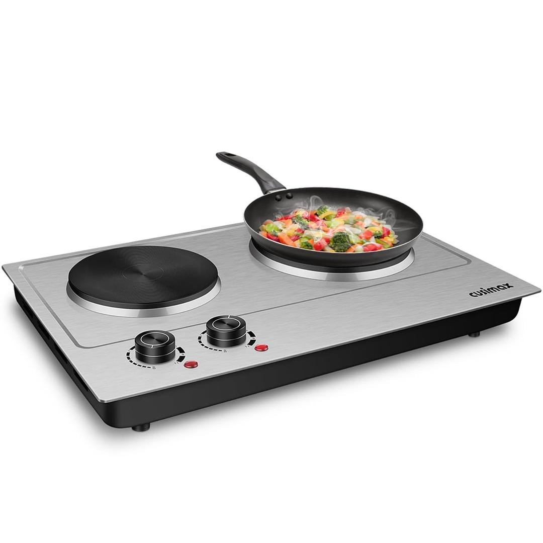 CUSIMAX 1800W Double Hot Plate, Stainless Steel Radiant Countertop Burner Portable Electric Double Burners Electric Cast Iron Hot Plates Cooktop, Cmhp-C180