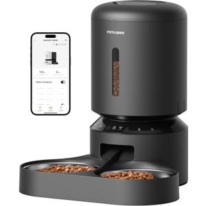 PETLIBRO Automatic Cat Feeder for 2 Cats, 5G&2.4G WiFi Pet Feeders, 5L Programmable Cat Food Dispenser with Airtight Lock-Fresh Technology, Dual Stainless Steel Bowls, Low Food Sensor (Black)