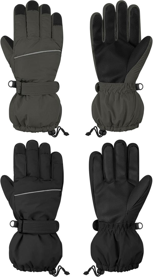 Cooraby 2 Pairs Kids Snow Ski Gloves Winter Waterproof Warm Gloves for Boys Girls Cold Weather Outdoor