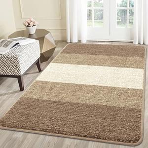 Kitinjoy Indoor Outdoor Door Mat, 59x36 Non-Slip Absorbent Dirt Trapper, Low-Profile Washable Inside Entrance Front Floor Mat, Sturdy Soft Entry Doormats for Entryway, Khaki