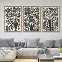 arteWOODS Botanical Framed Wall Art - Neutral Abstract Pictures Vintage Boho Floral Wall Decor Black Beige Minimalist Prints Aesthetic Vase Flowers Painting Artwork 20" x 28" Set of 3 Natural Framed