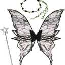 Fairy Wing Floral Garland Wand Organza Sparkling Sheer Butterfly Halloween Costume Angel Wings for Women 