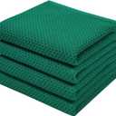 Homaxy 100% Cotton Waffle Weave Kitchen Dish Towels, Ultra Soft Absorbent Quick Drying Cleaning Towel, 13 x 28 Inches, 4-Pack, Dark Green