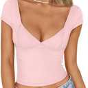 Trendy Queen Womens Summer V-Neck Backless Cute Tops Short Sleeve Sexy Slim Fit T-Shirts Y2K Clothes Corset Cami 2025 M