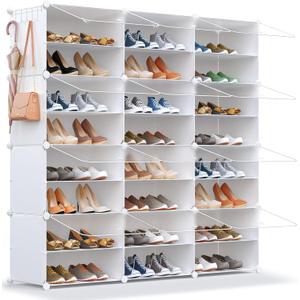 Shoe Rack Organizer, 48 Pair Shoe Storage Cabinet with Door Expandable Plastic Shoe Shelves for Closet,Entryway,Hallway,Bedroom (Transparent Door-white)