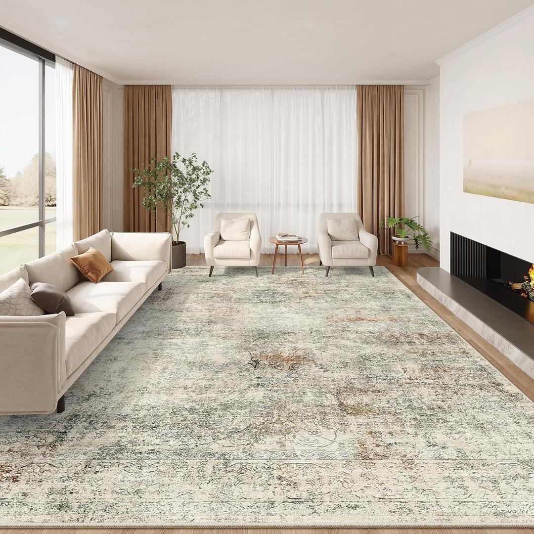 Madane 8x10 Area Rugs for Living Room, Machine Washable Vintage Rug with Anti-Slip Backing, Soft Floral Print Large Rugs, Foldable Thin Area Rug for Bedroom Dining Room (8 x 10, Mutil) (Multi Color)