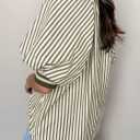 Womens Short Lantern Sleeve Top Half Zip Ribbed Knit Collared Striped Shirts (Beige, L)