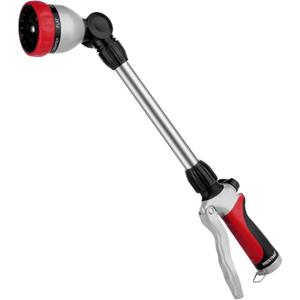 RESTMO Metal Watering Wand, Heavy Duty Garden Hose Wand with 180 Swivel Ratcheting Head, 16'' Hose Nozzle Sprayer with 7 Spray Patterns and Flow Control, for Water Hanging Baskets and Shrubs, Red