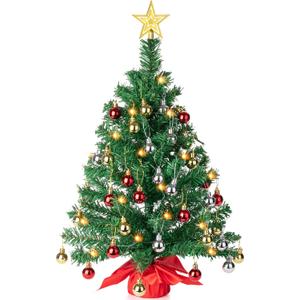 Mr. Pen- Mini Christmas Tree with 40 LED Lights, 23", Table Top Christmas Tree Small Christmas Tree with Lights and Hanging Ornaments (1ft 11in, Green)