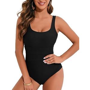 HAIVIDO One Piece Swimsuit for Women Tummy Control Bathing Suits Scoop Neck Square Back Swimwear, L